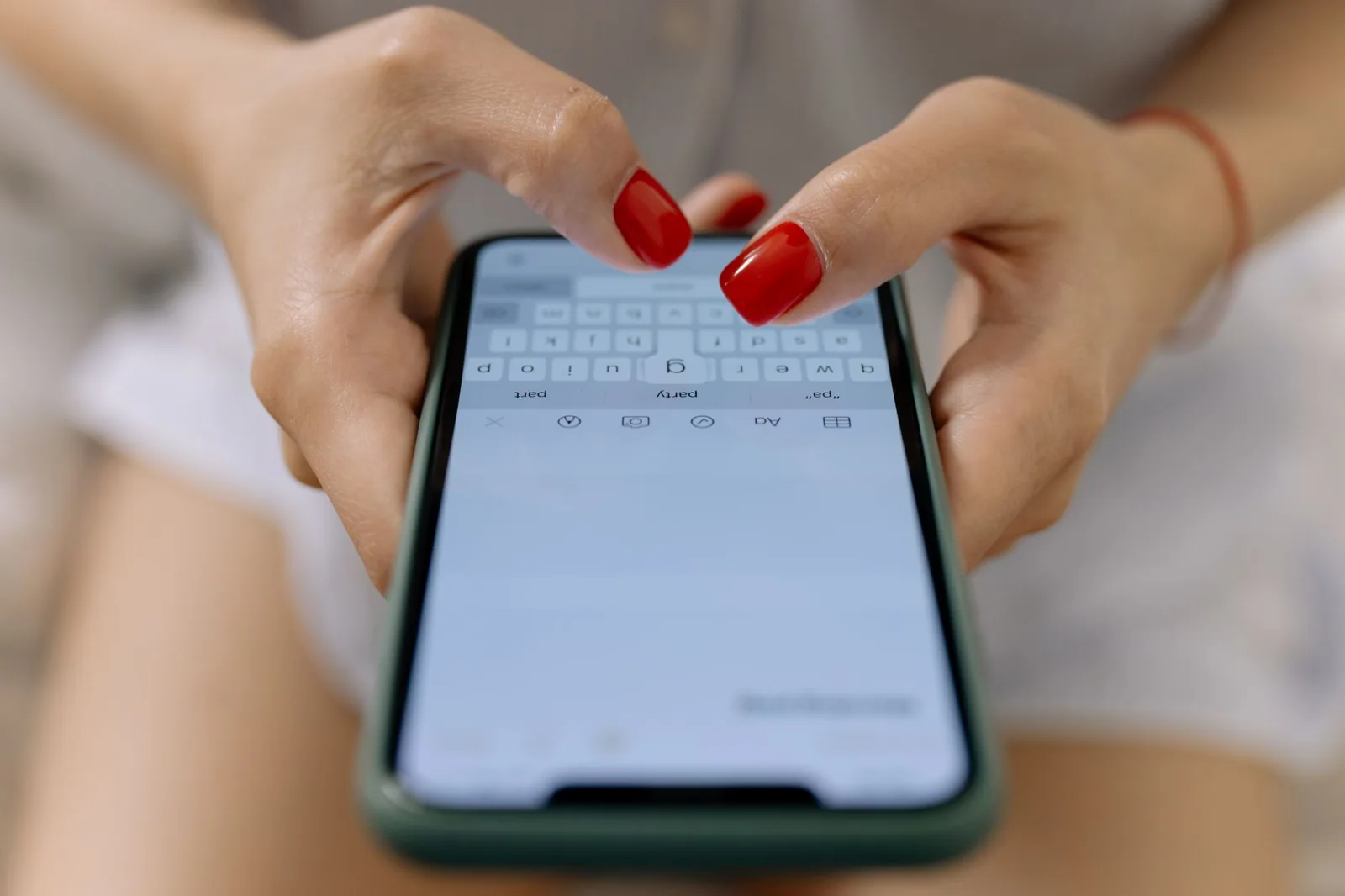 Typing a message on a smartphone